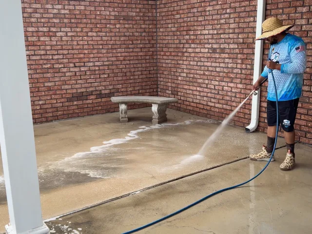 Rinsing the courtyard down — Ray-Nor-Shine Pro Wash job photo