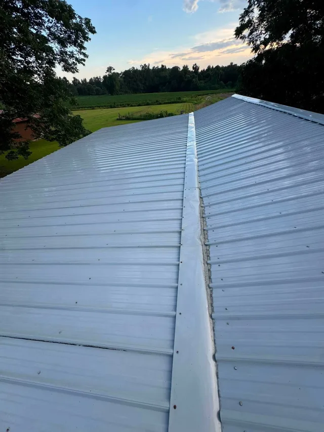Clean metal roof after soft wash roof cleaning near Jacksonville NC