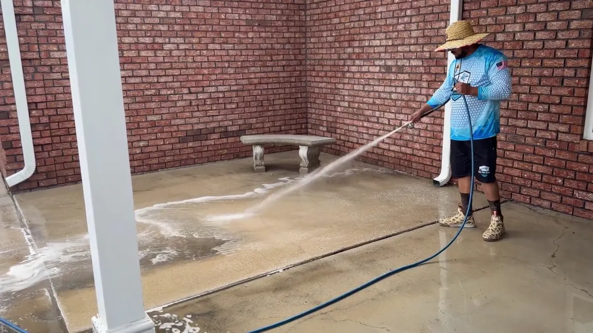 Pressure washing the brick entry courtyard of a Farm Bureau office in Jacksonville NC